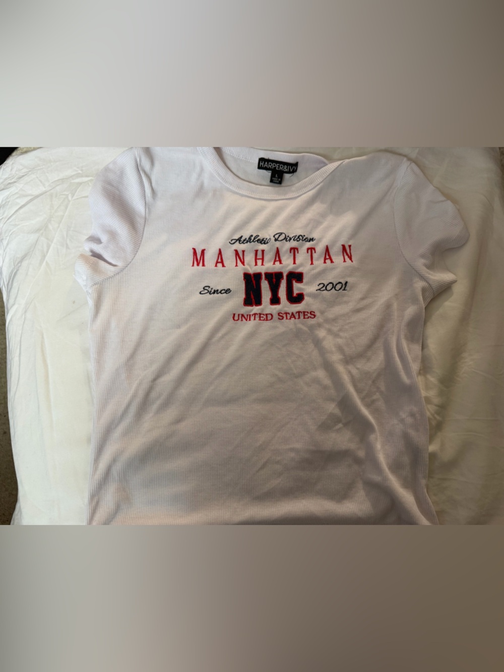Harper White Short-Sleeve NYC Manhattan Embroidered Tee